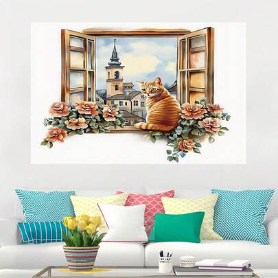 1 Stück 3D-Effekt schönes Gartenmuster Tapete, Vinyl PVC Material, geeignet zum Dekorieren von Wohnzimmer, Schlafzimmer, Arbeitszimmer, Studentenwohnheim Wänden und Decken, abziehbar und wieder anbringbar, wasserfester abnehmbarer saisonaler Dekorationsaufkleber, geeignet für Heimwerker