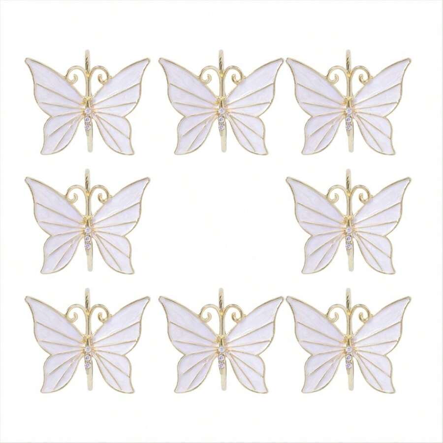 8PCS Flower Butterfly Napkin Ring Holder For Easter Wedding Party Family Gathering Napkin Cloth Ornament Decoration,C - A - View 1