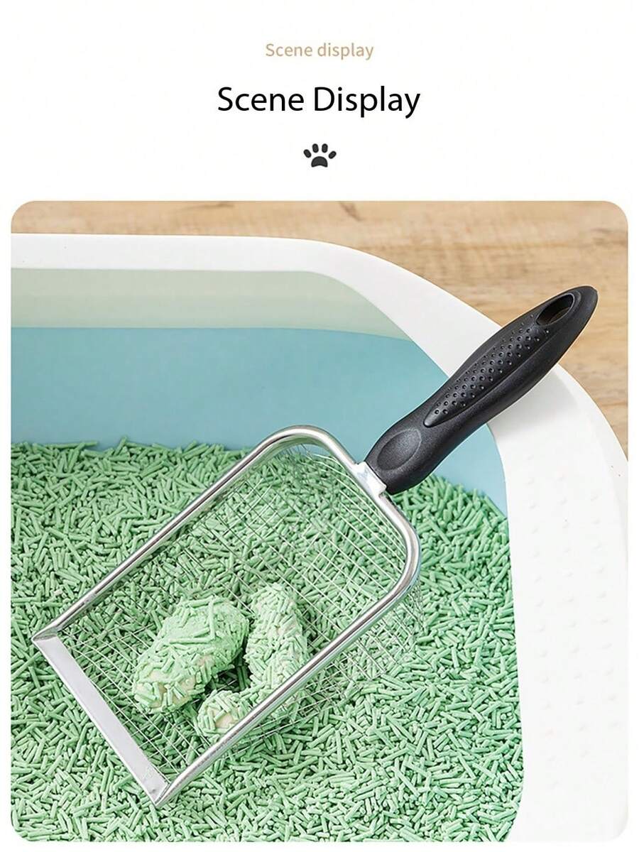 Stainless Steel Mesh Cat Litter Scoop, Long Handle Deep Shovel, Non-Stick Coated Metal Cat Litter Scooper, Suitable For Cat Litter Box, Kitten Poop Scooper - Multicolor - View 1