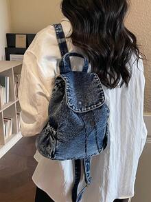Backpack Set | Retro Blue*Navy Blue*Charcoal Black, Presenting A Complete Travel Aesthetic With Drawstring Design, Unlocking Absolute Visual Sovereignty In Daily Wear - Multicolor - View 4