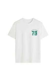 Women's Retro 73 Numeric & Letter Print T-Shirt, White Fashionable Casual Short Sleeve Round Neck Tee Summer - White - View 5