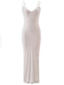 Elegant French Style Polka Dot V-Neck Spaghetti Strap Bodycon Dress, Flattering & Versatile Wedding White - White - View 9
