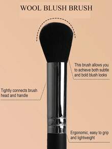1pc Premium Copper Tube Goat Hair Blush Brush, Professional Makeup Tool Suitable For Face Makeup, Powder, Concealer, Highlighter, Holiday Gift - Black - View 6