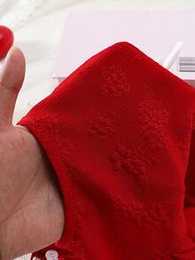 Đầm bé gái kiểu dáng thường ngày cổ tròn in hình bướm, tay bồng xếp ly, thích hợp cho mùa xuân và mùa hè. - Đỏ - Xem 7