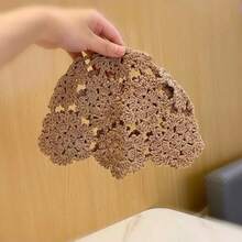 女士手工镂空钩针编织帽，复古透气针织帽 - A - 查看 7