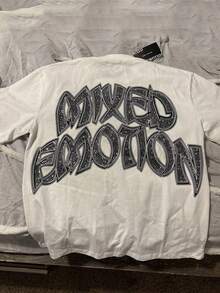 Mixed Emotion "Angel Shooter Printed Heavy Short Sleeve T-Shirt With Printed Pattern, Y2K Street Style Large Area Printed T-Shirt For Summer, Skin Friendly And Breathable, Neutral Size, No Body Selection, Free Movement - 白色 - 查看 2