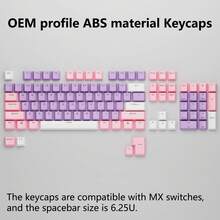 ABS Material, OEM Height, Purple, Pink And White Dual-Color Injection Molding Keycaps With Transparent Characters. Suitable For MX Switches. 6.25U Spacebar Size. Includes Keycaps Only, No Keyboard Body. Comes With Keycap Puller Tool. - View 15