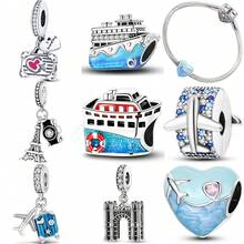 1 Pc Fashion Vehicle Sparkling Beads Dangle Charm Silver Plated Fit Bracelet Necklace DIY Holiday Gift - Multicolor - View 2