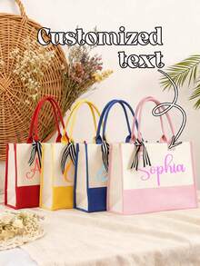 Customized Canvas Tote Bag, Personalized Logo Handbag, Namebag, Bridesmaid Gift Bag, Monogrammed Customized Tote Bag, Personalized Gift, Bridal Party, Personalized Gift, Bachelorette Party - Multicolor - View 1