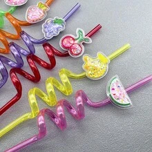 WJLLMYBAKING 8pcs Reusable Plastic Fruit Shaped Spiral Straws, Decoration For Birthday Party, Cocktail And Beverage - View 7