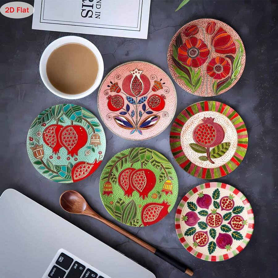 1pc/3pcs/6pcs Wooden Coasters, Grapefruit Pattern, Heat Insulation Design, Suitable For Bar, Home Party, Cafe, Office And All Occasions. Decorative Christmas Gift, Size: 3.94 Inches X 3.94 Inches, Suitable For Home Use. - Multicolor - View 1