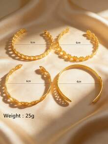 眼睛、花朵、叶子链条叠层女士金手镯套装 - 金黃色 - 查看 3