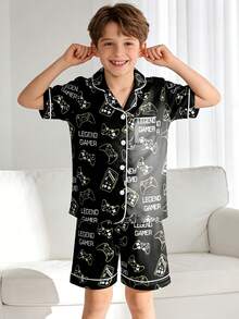 男童两件套游戏机印花睡衣套装，黑色 - 彩色 - 查看 5
