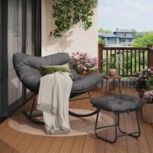 Techigher Outdoor Rocking Chair With Footstool, Oversized Patio Wicker Egg Chair With Thick And Removable Cushion, Metal Frame, Comfy Rocking Lounge Chairs For Living Room, Balcony, Yard & Porch - Gris 1 - Ver 9