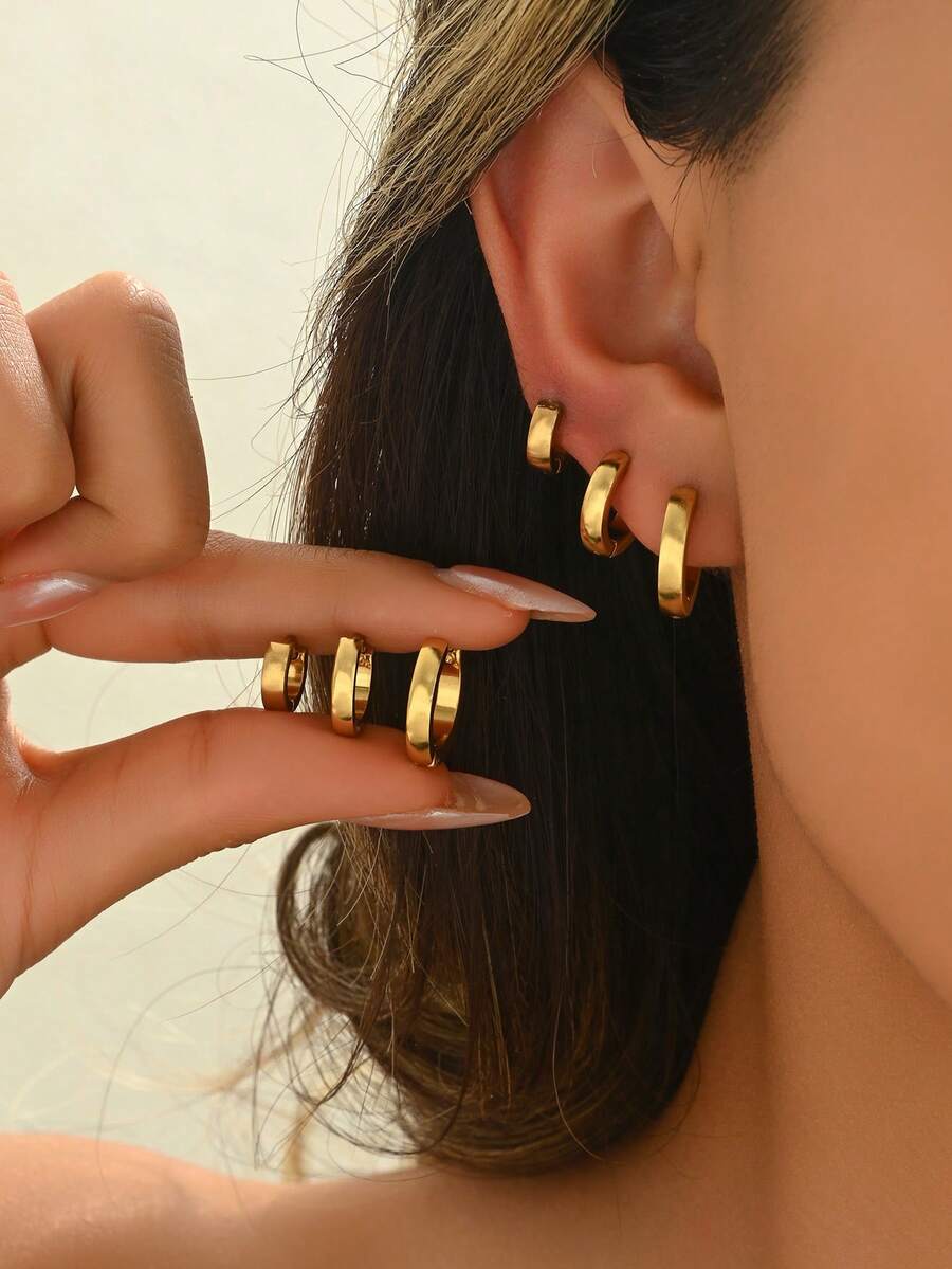 6件套简约不锈钢素面耳环，适合日常佩戴 - 多色 - 查看 1