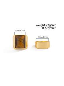 2件套时尚街头朋克嘻哈风格几何金属戒指，男士日常休闲佩戴 - 金黃色 - 查看 5