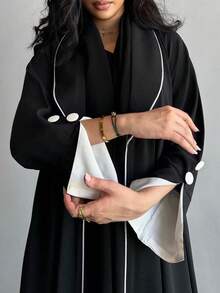 Áo choàng dài kiểu Trung Đông thanh lịch, kiểu dáng mở phía trước, hàng mới về, thời trang Ramadan. - màu đen - Xem 5