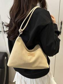 2025 New Arrival Casual Large Capacity Crease Striped Fresh Commuting Solid Color Shoulder Underarm Handbag - Khaki - View 4