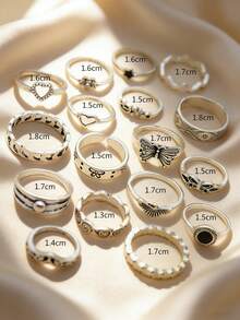 Juego de anillos apilables con diseños de mariposa, estrella y corazón para mujeres, estilo de Oriente Medio - Estrella - Ver 7