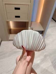 OpulAura Women's Elegant/Luxury Pleated Satin Box-Shaped Clutch Bag, Romantic Wedding Purse, Charming/Refined Evening Dress Bag, Minimalist White Box Handbag With Detachable Chain, Suitable As Holiday Gift, Clutch Bag For Wedding - 銀色 - 查看 11