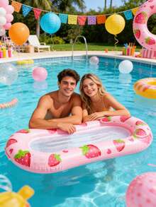 1pc Inflatable Water Lounger, Strawberry & Pineapple Design, Mesh Structure, With Pillow, PVC Material, Suitable For Water Activities, Pool, Beach, Theme Party, Inflatable Water Float, Requires Separate Air Pump Purchase - Fruit Mesh Recliner - View 7