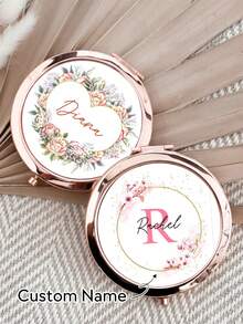 Customized Makeup Mirror, Customized Portable Makeup Mirror. Customizable Mirror With Pattern And Text, Customizable Mini Pocket Makeup Mirror With Name, Personalized Bridesmaid Mini Makeup Mirror, Customized Folding Hand Mirror. - Multicolor - View 4