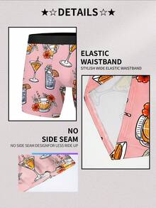 1件男士趣味平角内裤，趣味鸡尾酒和热带饮品印花，涤纶材质，休闲家居及沙滩穿着，是夏季派对和度假礼物的完美之选 - 粉色 - 查看 7