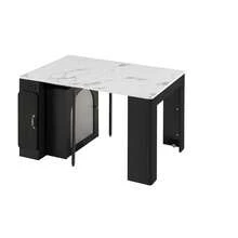 Kitchen Island On Wheels, Extendable Dining Table With Removable Top, Mobile Service Trolley With Power Strips, Which Can Be Used As A Buffet, Sideboard Or Bar Table For The Kitchen And Dining Room (Black) - White + Black + Medium Density Fiberboard + Glass - View 6