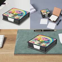 1pc DIY Diamond Art Rainbow Flower Vase Pattern, Irregular Rhinestone Mosaic Painting On Black Faux Leather Self-Adhesive Memo Pad Box With 160 Sheets, Ideal For Home Office And School Supplies, Craft, Cute Stationery, Holiday Gift - View 4