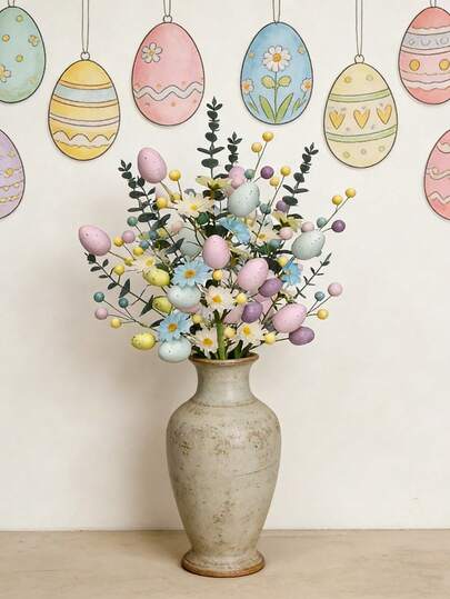 1/2pcs Easter Decorative Egg Bouquet, Artificial Floral Branch With Pastel Eggs & Berries, Perfect For Spring Home Decor And Easter Party