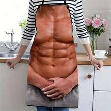 1件装男士肌肉图案围裙创意健身主题厨房围裙肌肉胸腹肌设计烹饪腰围裙家用烘焙烧烤防护围裙 - A - 查看 12