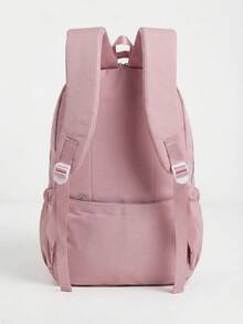 Casual Nylon Backpack With Large Capacity And Cute Charm For School - Pink - View 2