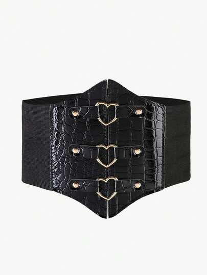 1件装女士身体装饰腰带，鳄鱼纹PU皮革心形扣环身体链配饰