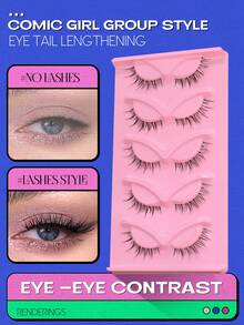 Lasvirey 5 perechi gene false cu aspect natural, gene subțiri transparente, bandă completă, gene scurte tip ochi de pisică, gene false moi și subțiri, gene false cu volum încrucișat, pentru antiperspirant, purtare zilnică - Vizualizare 2
