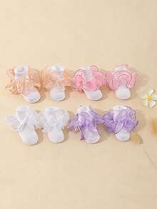 4 Pairs Girls' Sweet Cute Solid Ruffle Trim White Ankle Socks, Suitable For Girls' Daily Life And Outdoor Activities - Multicolor - View 13