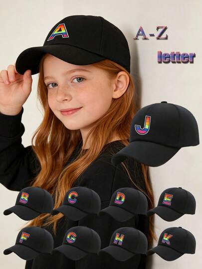 1Pc A-Z Letter Kids Baseball Caps Solid Color Baby Girls Boys Sun Visor Hats Children Adjustable Hip-Hop Hat