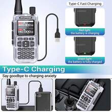 2 PIEZAS BAOFENG Mini 5 Walkie Talkie Dual PTT con Bluetooth, Programación de Aplicación, AM/FM, Cargador NOAA TYPE-C, Actualización de Radio Aficionada UV-5R Mini - Gris-MINI-5-2PCS - Ver 7