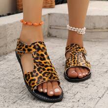 1 Paio di Sandali Casual Piatti con Stampa Leopardata per Donna - Sexy Punta Aperta, Parte Superiore con Stampa Leopardata Retrò, Regolabile, Leggero e Confortevole, Adatto per Casual, Vacanza, Abbigliamento da Spiaggia - Stampa leopardata gialla - Visualizzare 3