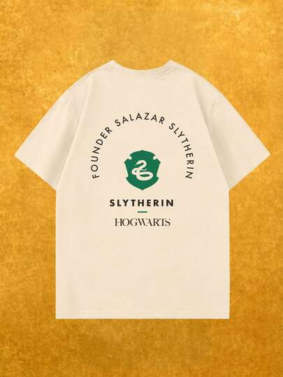 Whysmera SHEIN X Harry Potter Women's Fashion Casual Short Sleeve T-Shirt, Cute Cartoon Characters & Hippogriff Print, Breathable, Retro Comic Style, Suitable For Daily Wear, School, Movie Night, Summer Outings, And Wizarding World Themed Parties