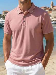 1 Áo Polo Nam Mềm Mại, Thoáng Khí, Thiết Kế Cổ Điển, Chống Nhăn, Phong Cách Thường Ngày Thích Hợp Cho Kỳ Nghỉ, Có Thể Giặt Máy, Thích Hợp Cho Những Buổi Đi Dạo Biển Mùa Hè, Các Buổi Gặp Gỡ Kỳ Nghỉ, Các Dịp Kinh Doanh & Xã Giao Nhẹ. - Hồng - Xem 1