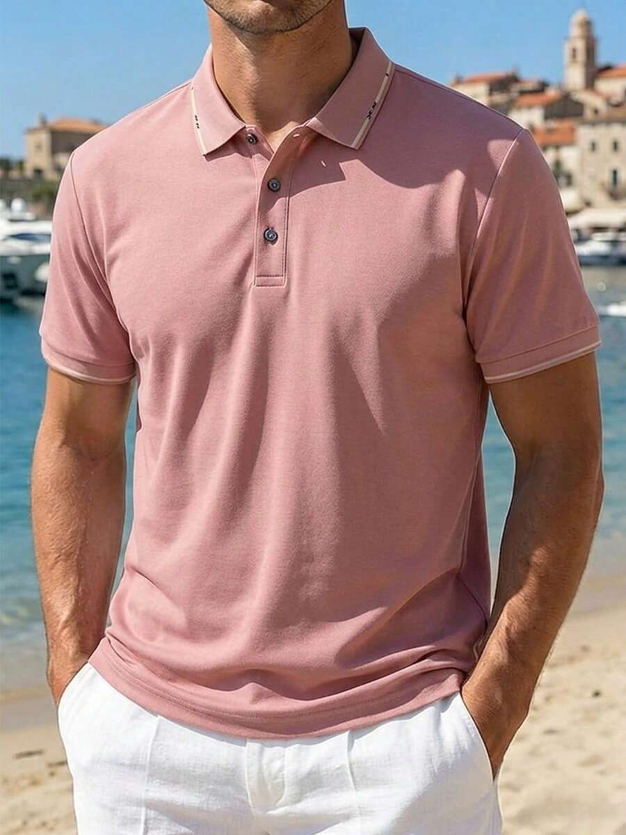 1 Áo Polo Nam Mềm Mại, Thoáng Khí, Thiết Kế Cổ Điển, Chống Nhăn, Phong Cách Thường Ngày Thích Hợp Cho Kỳ Nghỉ, Có Thể Giặt Máy, Thích Hợp Cho Những Buổi Đi Dạo Biển Mùa Hè, Các Buổi Gặp Gỡ Kỳ Nghỉ, Các Dịp Kinh Doanh & Xã Giao Nhẹ. - Hồng - Xem 1