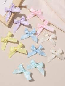 Girls Polka Dot Solid Bow Hair Clips, 12pcs Satin Bow Hair Accessories, Sweet & Spicy Hair Clips, 14-16 Years Old Girls Hair Clips, Small Bow Hair Clips, Cute Hair Clip Set - Multicolor - View 2