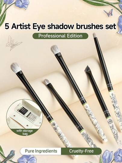 Amortals 5支化妆刷套装 + 1个刷包，花园系列，包含眼部细节刷、眼线刷、锥形眼影刷、小号和中号眼影刷，适合初学者、化妆师，也是约会、婚礼、圣诞节、万圣节、感恩节、毕业典礼、生日、节日、Y2K、时尚女性、化妆品、美容、派对、海滩、旅行、露营、学校、庆典、装饰、玫瑰女孩角色扮演、高端化妆氛围的理想之选。