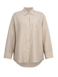 Look Polly 女士春夏 Y2K 条纹长袖衬衫，单排扣休闲时尚，沙滩装，口袋设计，返校季服装，复古风可爱教师衬衫，宽松纽扣衬衫，女士教师套装，大码沙滩衬衫，沙滩风，情人节女士时尚衬衫 - 卡其色 - 查看 3