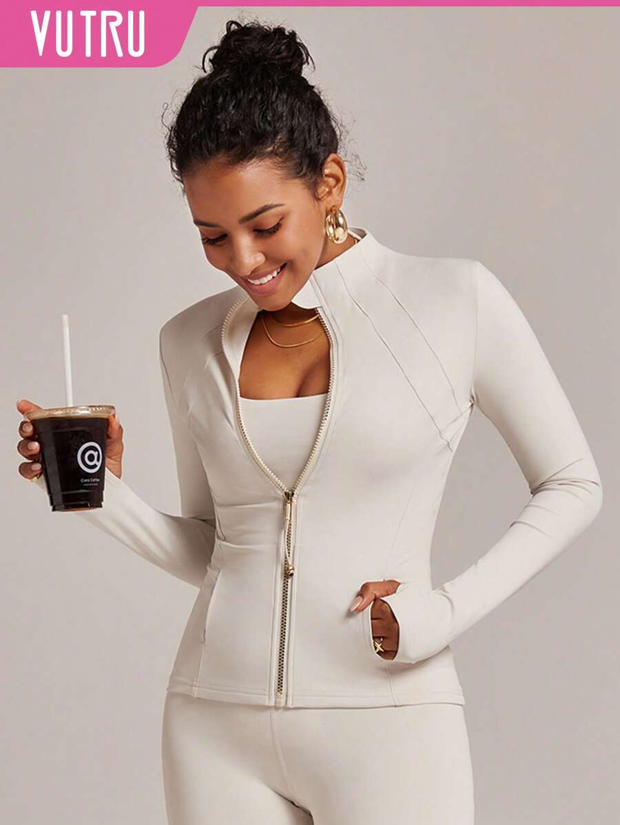 VUTRU Women's Long Sleeve Jacket With Pockets And Thumb Holes, Running Workout Activewear Top Spring