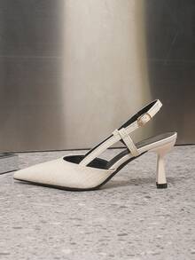 2026 Summer Apricot Pointed Toe Slingback High Heel Sandals, Elegant Romantic Slim Strap Slingback Pumps, Minimalist Commuting Sandals For Women - Apricot - View 5