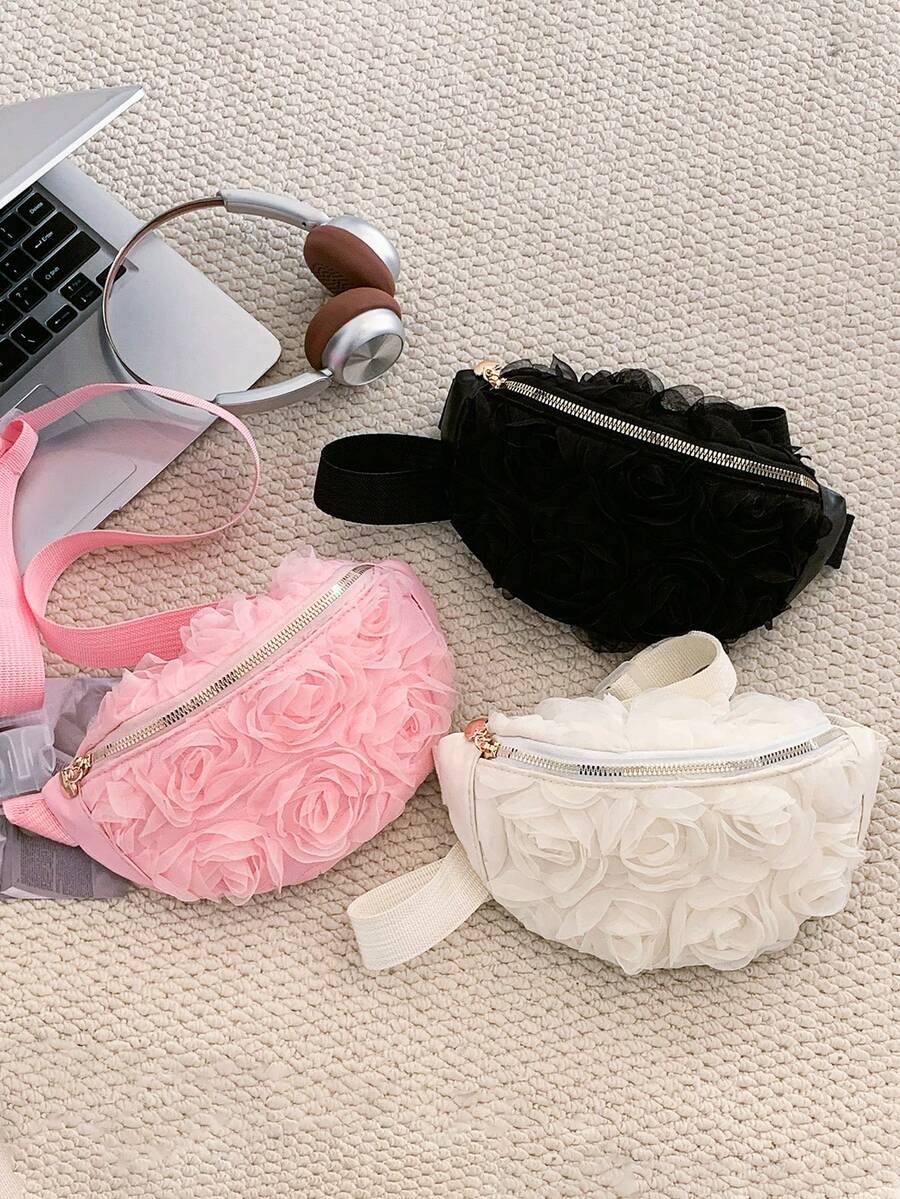 1 Stück Mädchen 3D Blumen Taillentasche, Reißverschluss Umhängetasche Brusttasche, lässige Schultertasche, geeignet für den täglichen Gebrauch - Ein neuer Stil - Übersicht 1