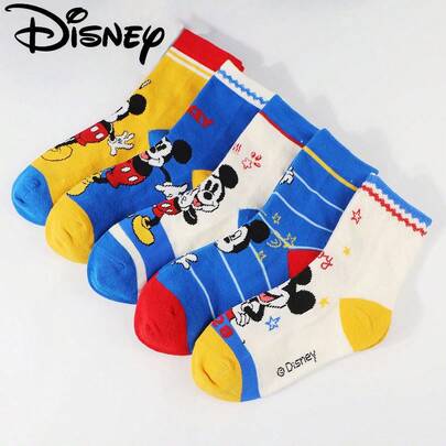  5 đôi tất trẻ em hình hoạt hình Mickey và Minnie của Disney, thích hợp cho mùa xuân và mùa hè, lý tưởng cho bé trai và bé gái mang đến trường hoặc mặc ở nhà hàng ngày.