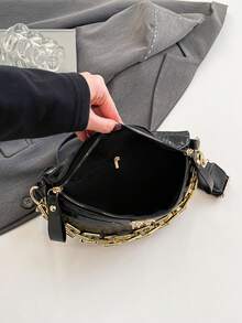 Women Fashion Fanny Pack Shoulder Bags Thick Metal Chain Waist Bags Crocodile Pattern Chest Bags - Black - View 7