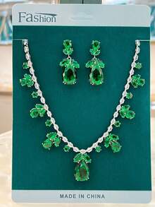 3pcs Zirconia Luxury Necklace, Earrings & Pink Tulip Jewelry Set, Fashionable Blooming Outfit Accessory - Multicolor - View 9